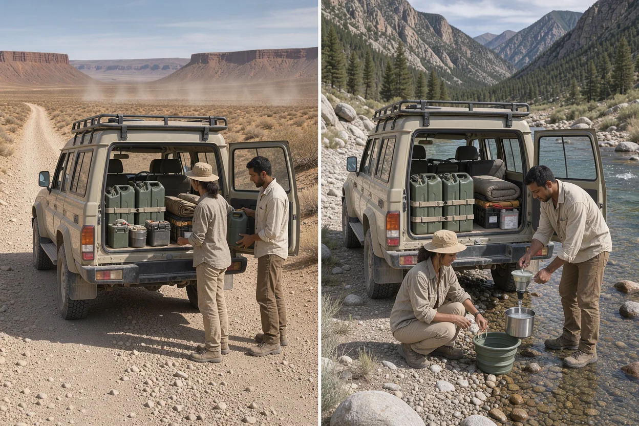 Illustrative scene for Hypothetical Scenario: Arid Desert versus Temperate Mountain Touring